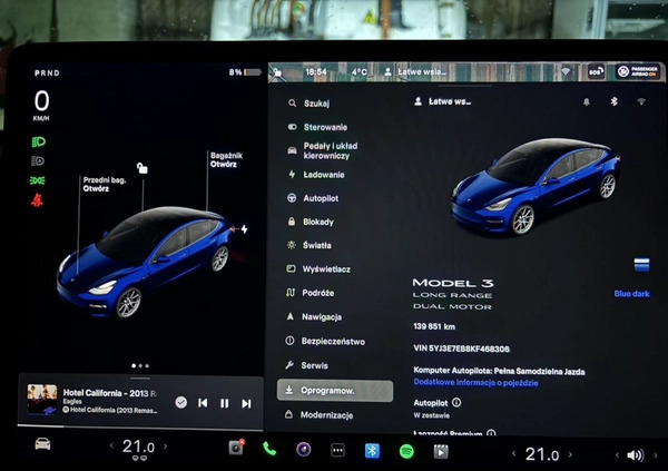 Tesla Model 3 cena 124900 przebieg: 139000, rok produkcji 2019 z Nowy Sącz małe 232